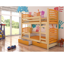 Dvojlôžková poschodová posteľ s matracmi OSUNA Pine+Orange