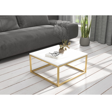 Konferenčný stolík BELTEN 65x65 Zlatý+Biely