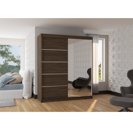 Šatní skriňa s posuvnými dverami a zrkadlom CARO 180 Choco+Choco Šatní skriňa s posuvnými dverami a zrkadlom CARO 180 Choco+Choco