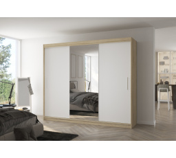 Šatní skriňa s posuvnými dverami a zrkadlom DENIS 250 Sonoma+Biela