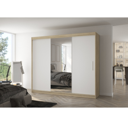 Šatní skriňa s posuvnými dverami a zrkadlom DENIS 250 Sonoma+Biela Šatní skriňa s posuvnými dverami a zrkadlom DENIS 250 Sonoma+Biela