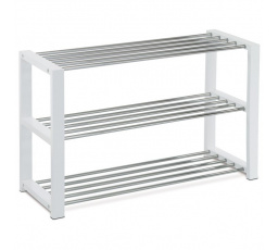 Stojan na topánky, 3 kovové chrómové police, masívne kaučukové drevo, biely matný lak