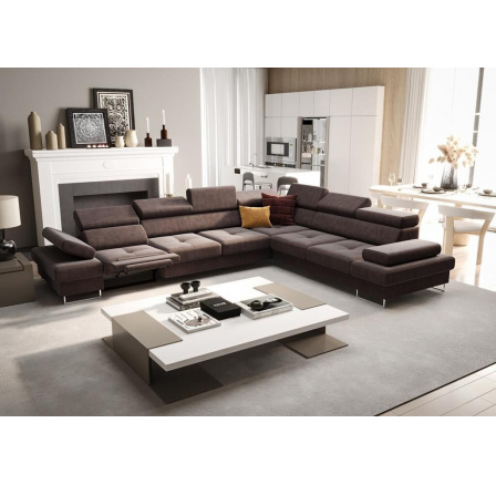 Rohová sedacia súprava s funkciou spania a relaxácie GALAXY MAX 350x280 cm - hnedá, pravá