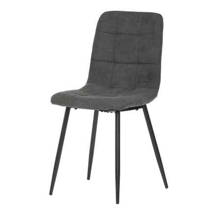 Jedálenská stolička, sivé látkové čalúnenie, kovová štvornohá podnož, čierna podložka