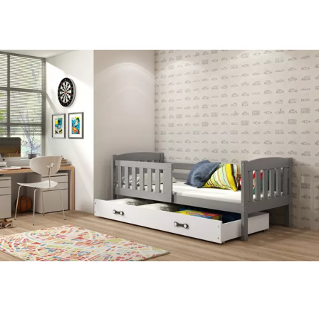 Detská posteľ KUBUS 80x190 cm so zásuvkou, s matracom, Grafit/Biela Detská posteľ KUBUS 80x190 cm so zásuvkou, s matracom, Grafit/Biela
