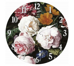 Hodiny nástěnné - pr. 34 cm, MDF, květinový motiv