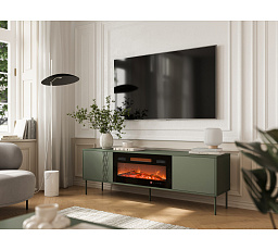 TV komoda TRESSE 180 EF s elektrickým krbom, zelená