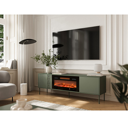TV komoda TRESSE 180 EF s elektrickým krbom, zelená TV komoda TRESSE 180 EF s elektrickým krbom, zelená