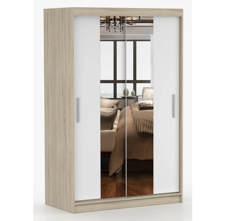 Šatní skriňa so zrkadlom NOEMI 01, Dub Sonoma/Biela