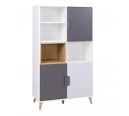 Regál POKER R6, Biela/Grafit/Dub lefkas/Sivá