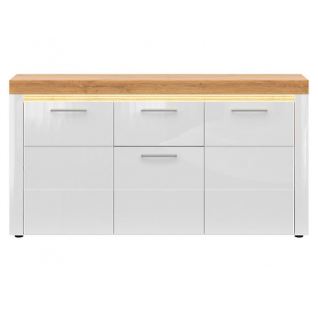 Komoda HORTON KOM3D1S, biely lesk/zlatý dub grandson