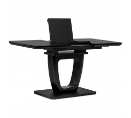 Jedálenský stôl 110+40x75 cm, čierna sklenená doska 4 mm, MDF, čierny matný lak