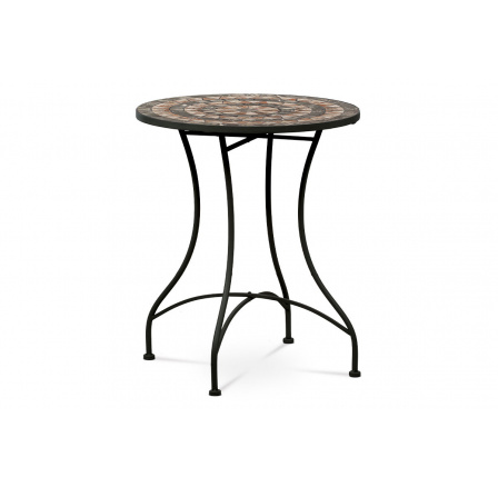 Záhradný stôl, keramická mozaiková doska, kovová konštrukcia, čierny matný lak