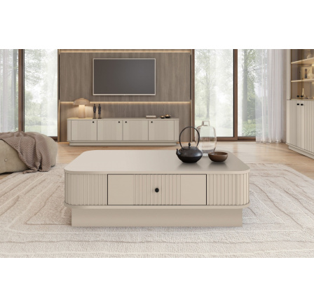 VESPER KONFERENČNÝ STÔL 103 1SZ - kašmírový MDF / kašmír / čierne úchyty / sokel VESPER KONFERENČNÝ STÔL 103 1SZ - kašmírový MDF / kašmír / čierne úchyty / sokel