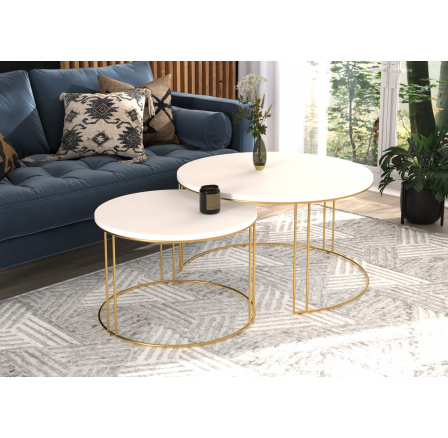 Konferenčný stolík 2v1 ETTA Zlatý+Biely