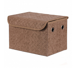 Koš regálový - látkový s víkem, hnědá barva