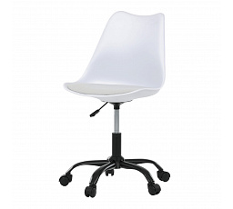 Stolička kancelárska, biela plastová škrupina, sedák biela látka, kovový kríž