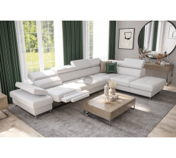 Rohová sedacia súprava GALAXY, relax s funkciou spania 225X350 cm - biela eko koža, pravá