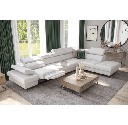 Rohová sedacia súprava GALAXY, relax s funkciou spania 225X350 cm - biela eko koža, pravá Rohová sedacia súprava GALAXY, relax s funkciou spania 225X350 cm - biela eko koža, pravá