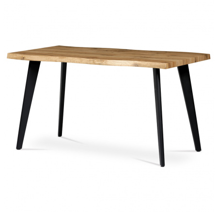 Jedálenský stôl, 140x80x75 cm, MDF doska, 3D dekor divoký dub, kov, čierny lak