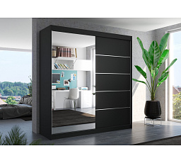 Posuvná skriňa so zrkadlom OLIVER 200 Čierna+Čierna