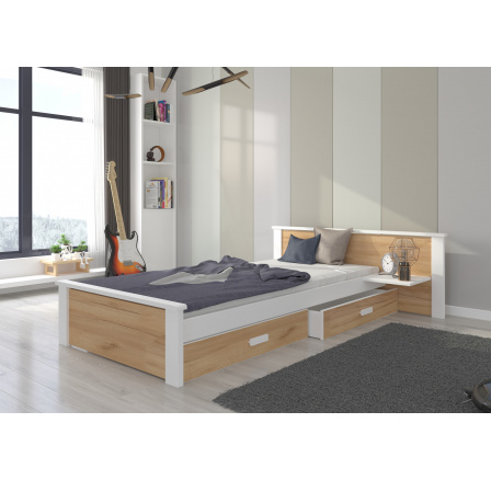 Posteľ ALDEX SHELF 180x80 Biela+Dub Zlatý Posteľ ALDEX SHELF 180x80 Biela+Dub Zlatý