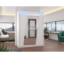 Posuvná skriňa so zrkadlom a LED osvetlením BOLTON 150 Biela+Biela