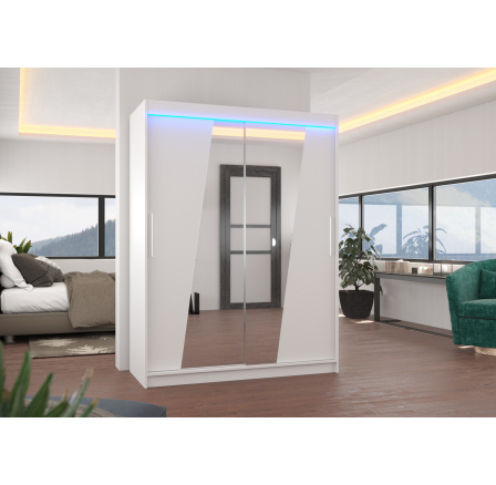 Posuvná skriňa so zrkadlom a LED osvetlením BOLTON 150 Biela+Biela