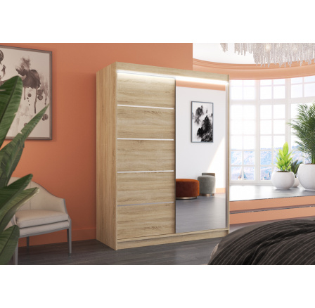 Posuvná skriňa so zrkadlom a LED osvetlením LIMBO 150 Sonoma+Sonoma