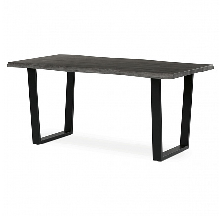 Stôl jedálenský, 160x90x75 cm, MDF doska, dekor sivý dub, kovové nohy v tvare U, čierny matný lak