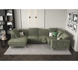 Rohová sedacia súprava MALIBU MAX II s funkciou spania a relaxácie 180x350x182 cm - olivová, pravá strana
