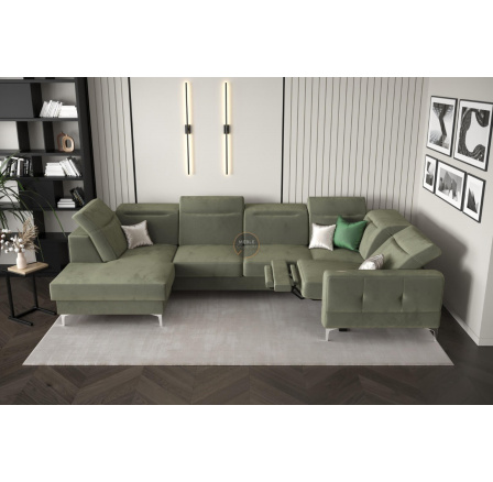 Rohová sedacia súprava MALIBU MAX II s funkciou spania a relaxácie 180x350x182 cm - olivová, pravá strana