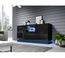 Komoda QIU 2D1K, lesklá čierna/lesklá čierna