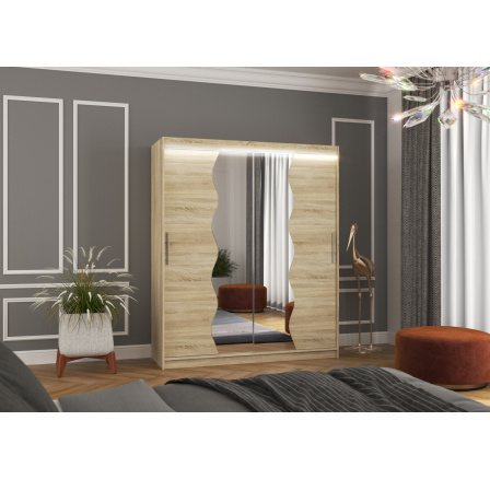 Posuvná skriňa so zrkadlom a LED osvetlením KANSAS 180 Sonoma+Sonoma