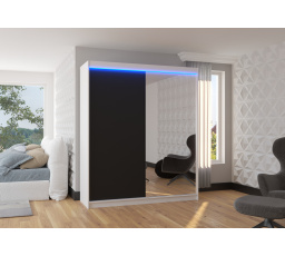 Posuvná skriňa so zrkadlom a LED osvetlením VIKI 180 Biela+Čierna