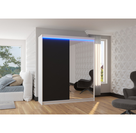 Posuvná skriňa so zrkadlom a LED osvetlením VIKI 180 Biela+Čierna Posuvná skriňa so zrkadlom a LED osvetlením VIKI 180 Biela+Čierna