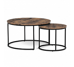 Set 2 ks stolíkov, MDF doska, dekor staré drevo, kovová podnož, čierny lak