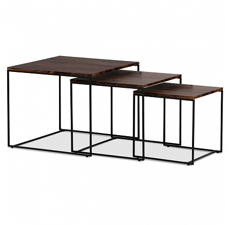 Sada 3 konferenčných stolíkov, vrchná doska MDF, dekor orech, čierny kov