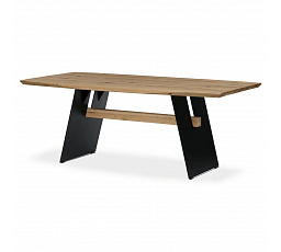 Jedálenský stôl, 200x100 cm, dubový masív, skosené hrany, kovová noha, čierny lak