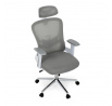Kancelárska stolička, sivá sieťovina, biely plast, kolieska na tvrdé podlahy, 2D podrúčky