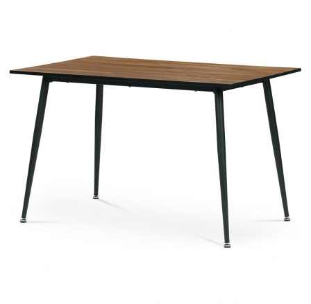 Jedálenský stôl, 120x75 cm, vrchná doska MDF, dyha divoký dub, kovové nohy, čierny lak