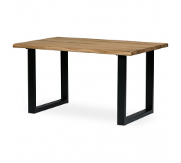Jedálenský stôl, 140x90x75 cm, dubový masív, kovové nohy v tvare U, čierny lak