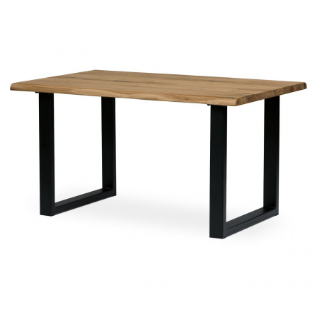 Jedálenský stôl, 140x90x75 cm, dubový masív, kovové nohy v tvare U, čierny lak