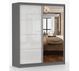 Šatní skriňa MULTI 35 - 183 cm, Sivá/Biely Lesk