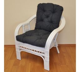 Ratanové kreslo Rio De Janeiro biele - poduška tmavo sivý melír