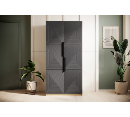 Šatní skriňa Asha, dub artisan / rivier stone mat / čierne úchyty