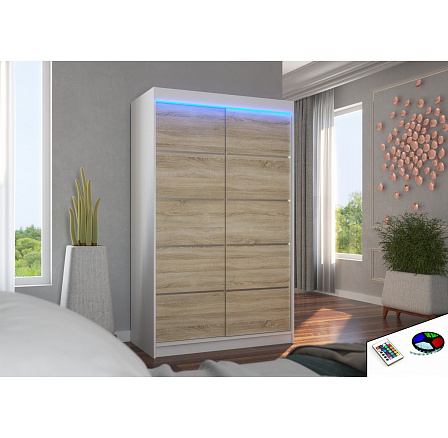 Posuvná skriňa s LED osvetlením BENISSO 120 Biela+Sonoma