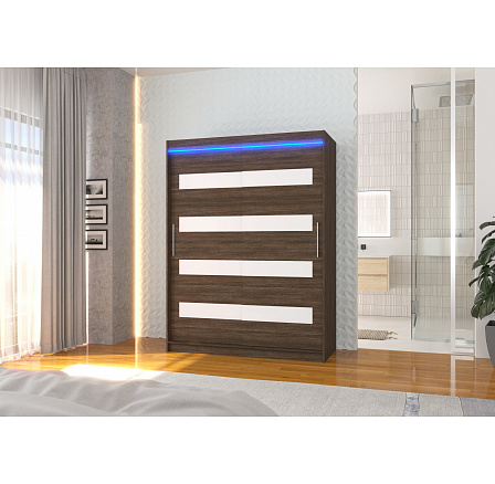 Posuvná skriňa s lacobelom a LED osvetlením MARTINEZ 150 Choco+White Lacobel Posuvná skriňa s lacobelom a LED osvetlením MARTINEZ 150 Choco+White Lacobel