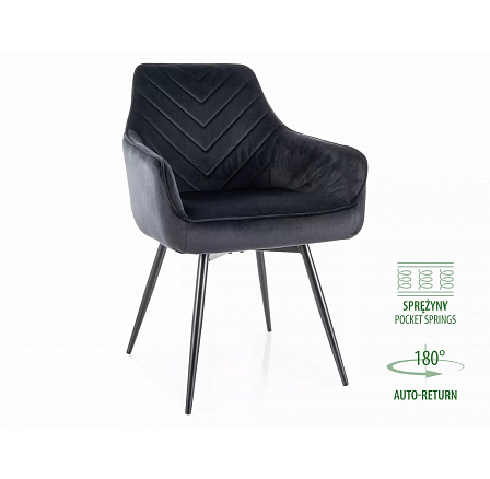 Jedálenská stolička otočná SERVIO VELVET, Čierny Bluvel 19/Čierna Jedálenská stolička otočná SERVIO VELVET, Čierny Bluvel 19/Čierna