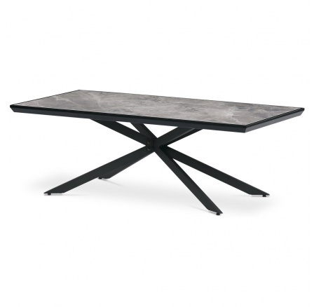 Konferenčný stôl, spekaná keramická doska 120x60, sivý mramor, čierne kovové nohy